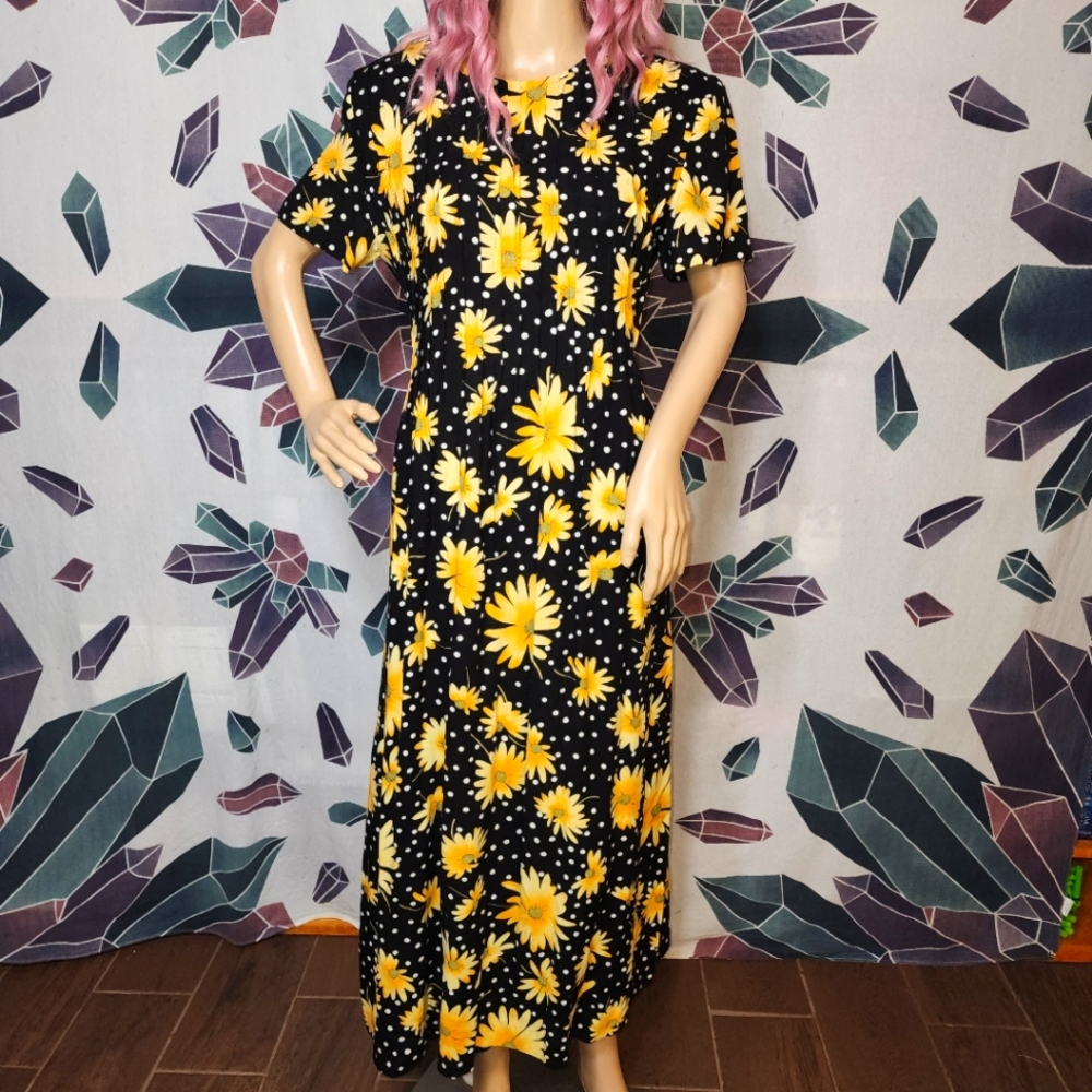 Positive Attitude 90's Sundress All Over Sunflower Print Maxi SIZE 10 (large)